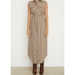 Brandon Maxwell Women's The Lilian Sleeveless Shirtdress in Brown Plaid Size 2